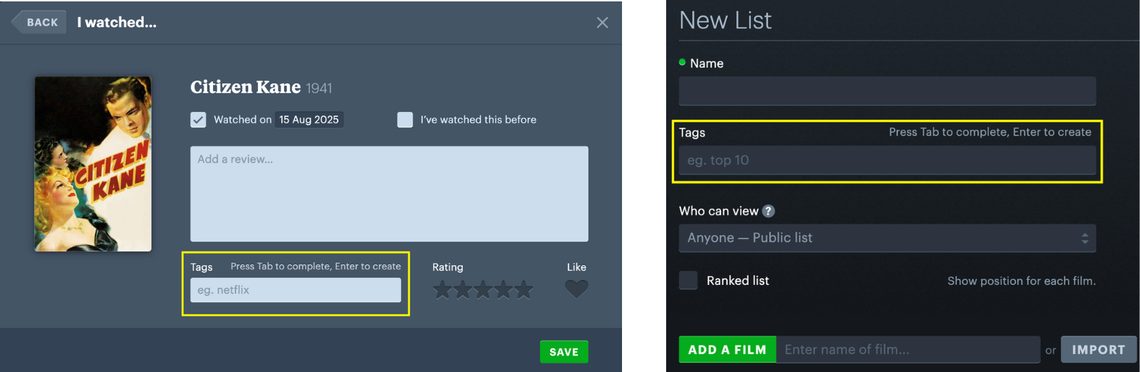 Using Tags on Letterboxd
