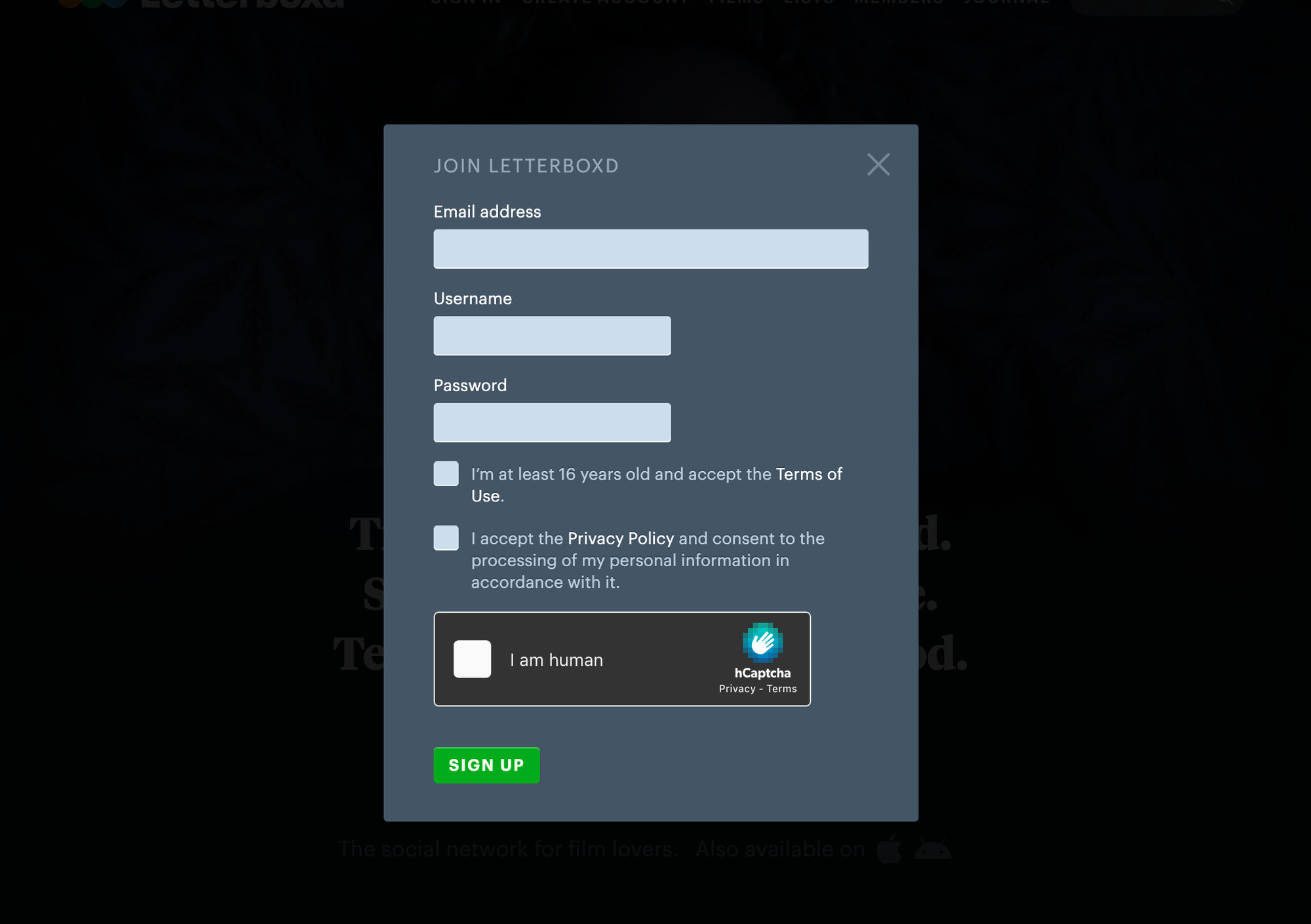 Signing Up for Letterboxd