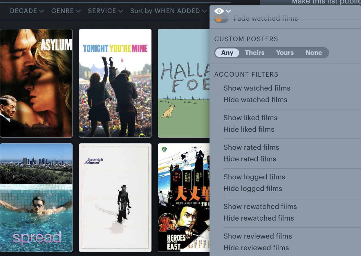 Sorting and Filtering on Letterboxd