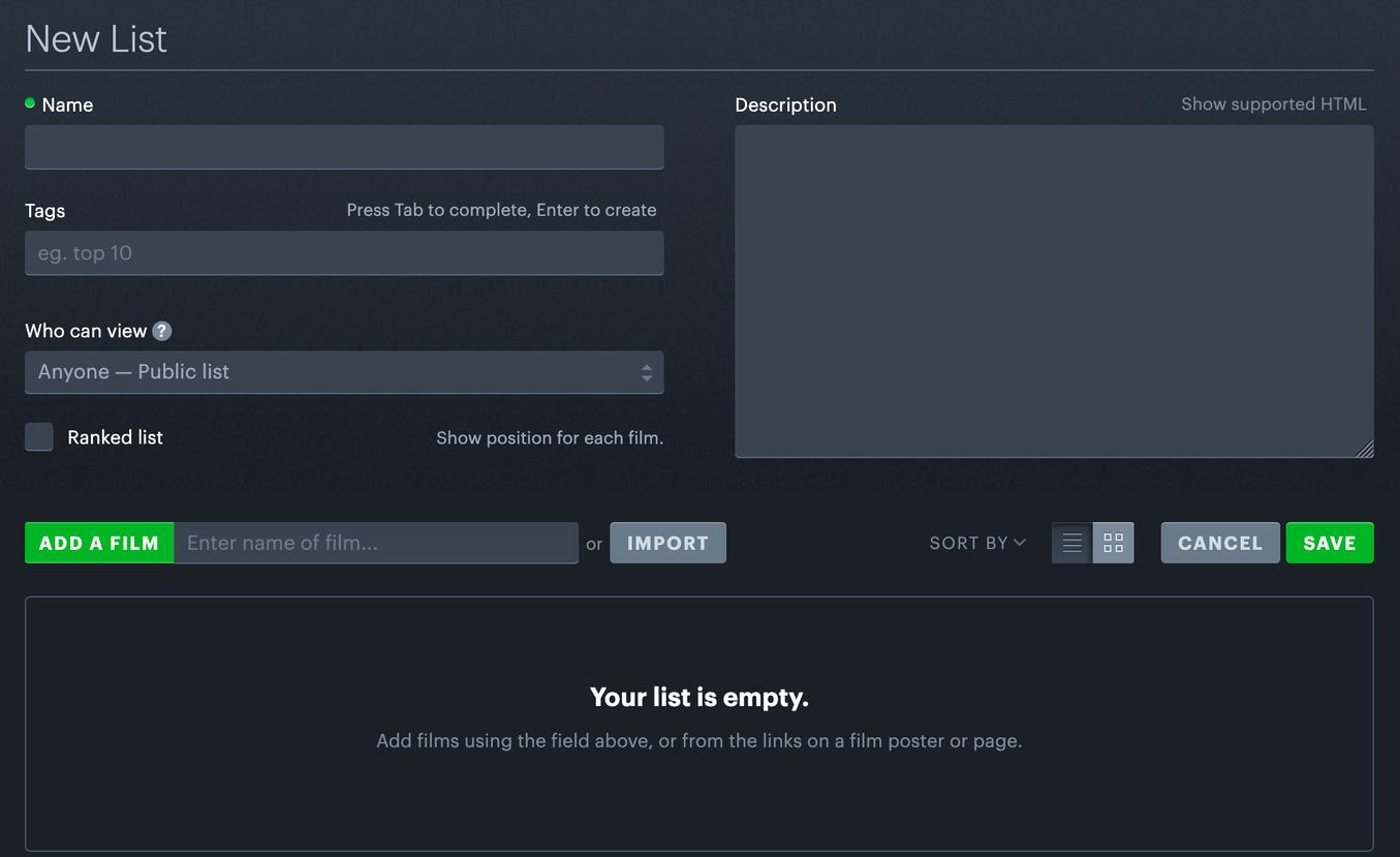 Creating a List on Letterboxd
